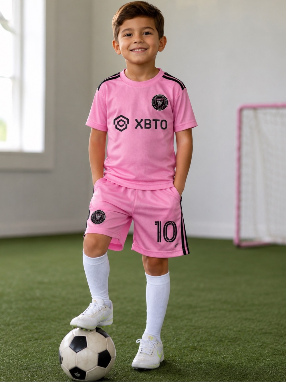 Messi #10 Inter Miami CF Pink Soccer Jersey Shorts Set Youth 22
